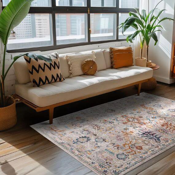 Tapis vintage rectangle multicolore rayé Othelo
